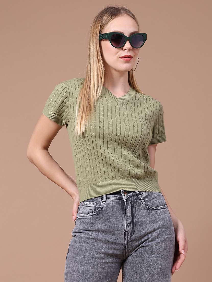 women self design short sleeves crop top