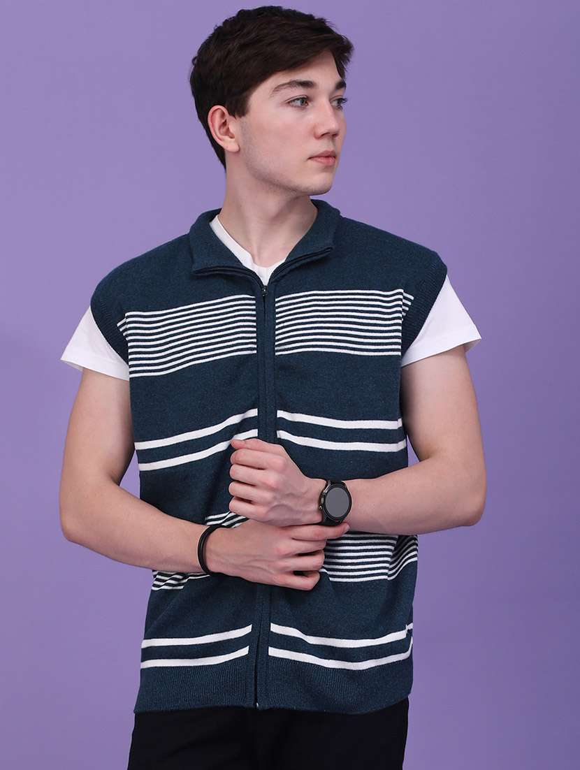 Men Striped Sleeveless Zipper Cardigan - 22529840 -  Standard Image - 2
