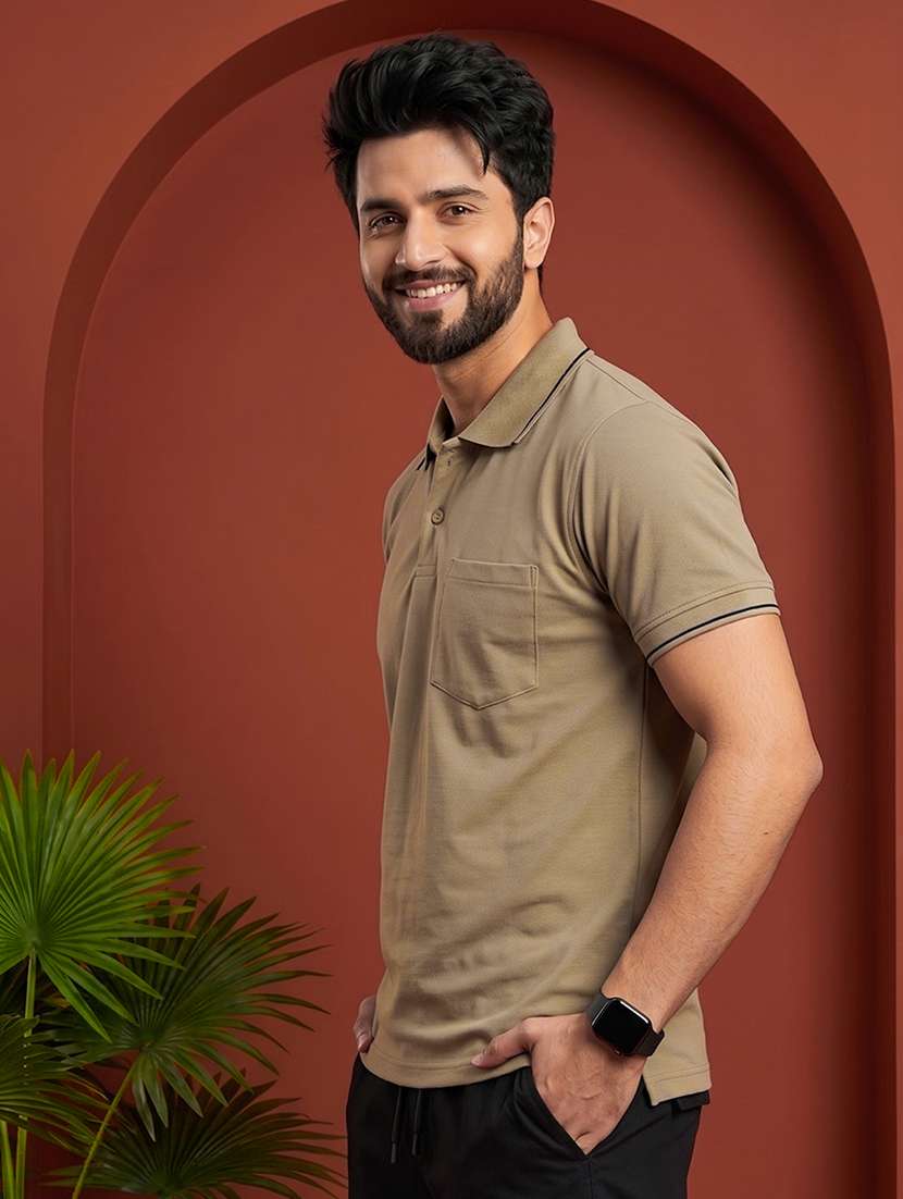 Men Solid Short Sleeve Regular Fit Polo T-shirt - 22530126 -  Standard Image - 2