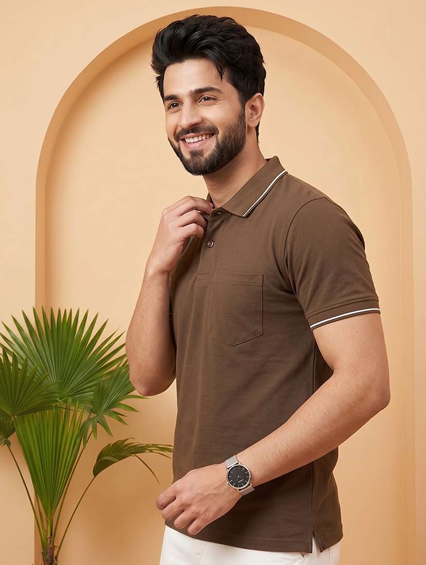 Men Solid Short Sleeve Regular Fit Polo T-shirt - 22530128 -  Standard Image - 2