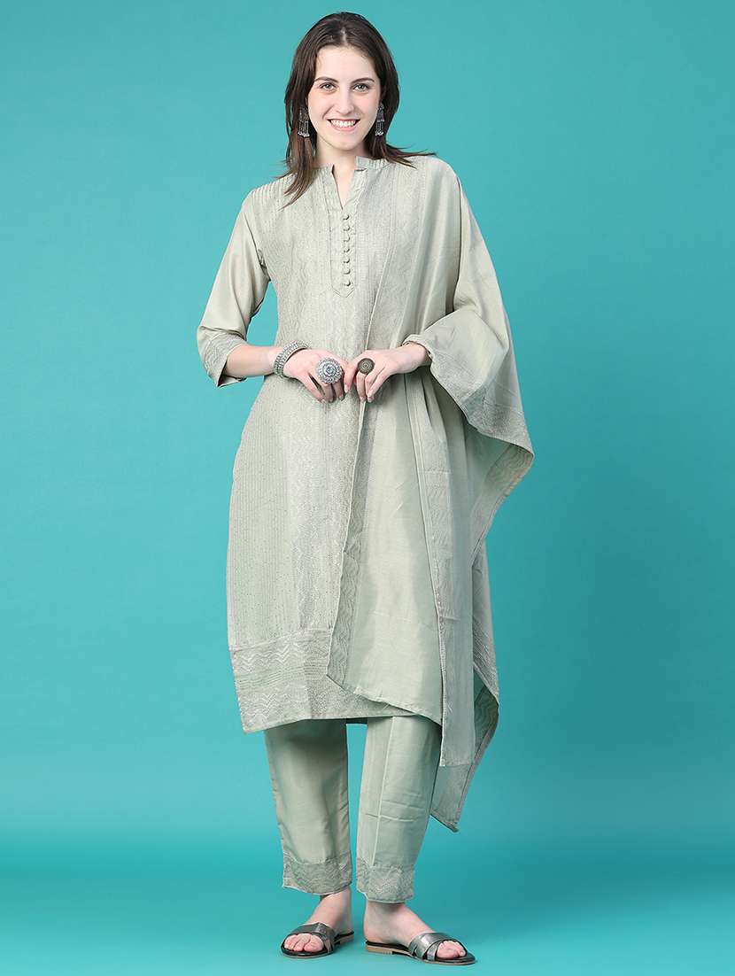 Women Embroidered Three Quarter Sleeves Kurta Pant With Dupatta Set - 22539373 -  Standard Image - 2