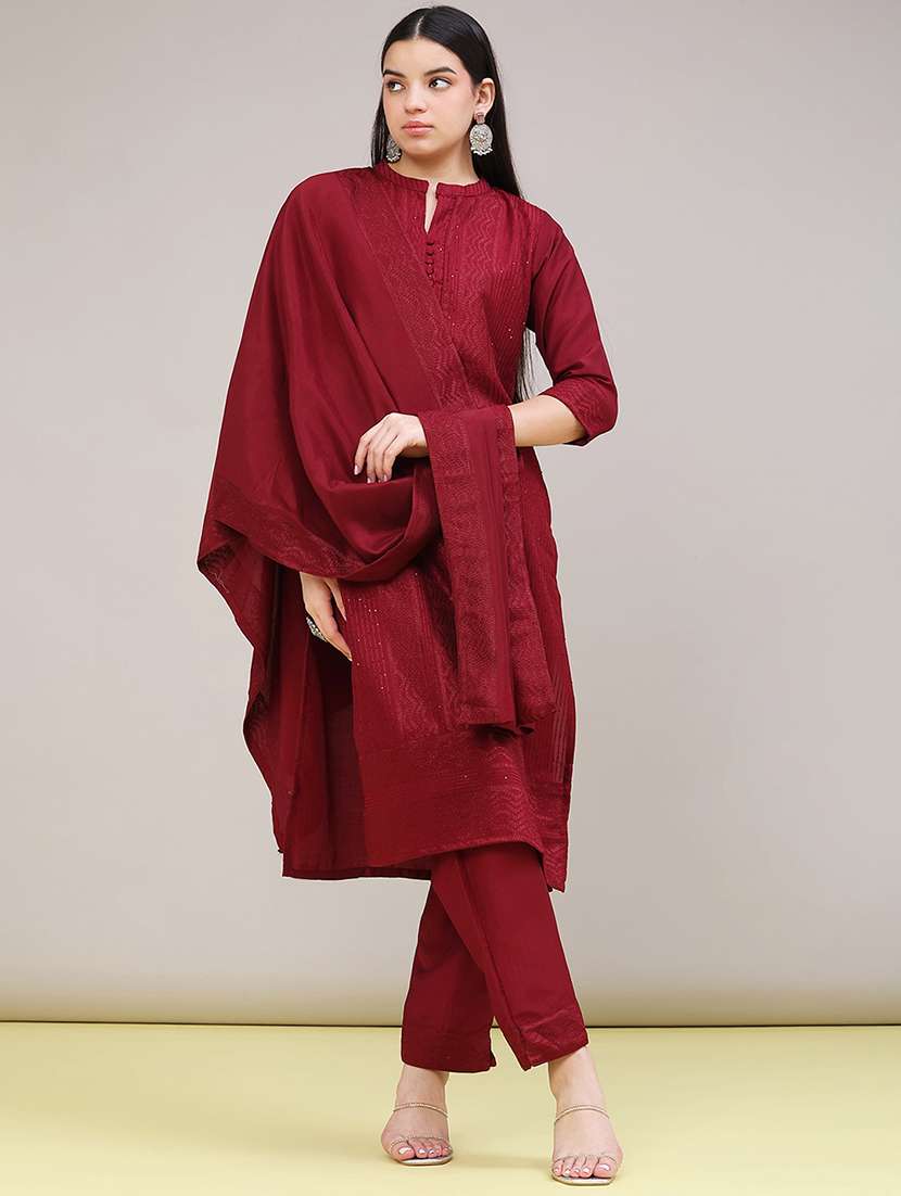 women embroidered three quarter sleeves kurta pant with dupatta set - 22539374 -  Standard Image - 2