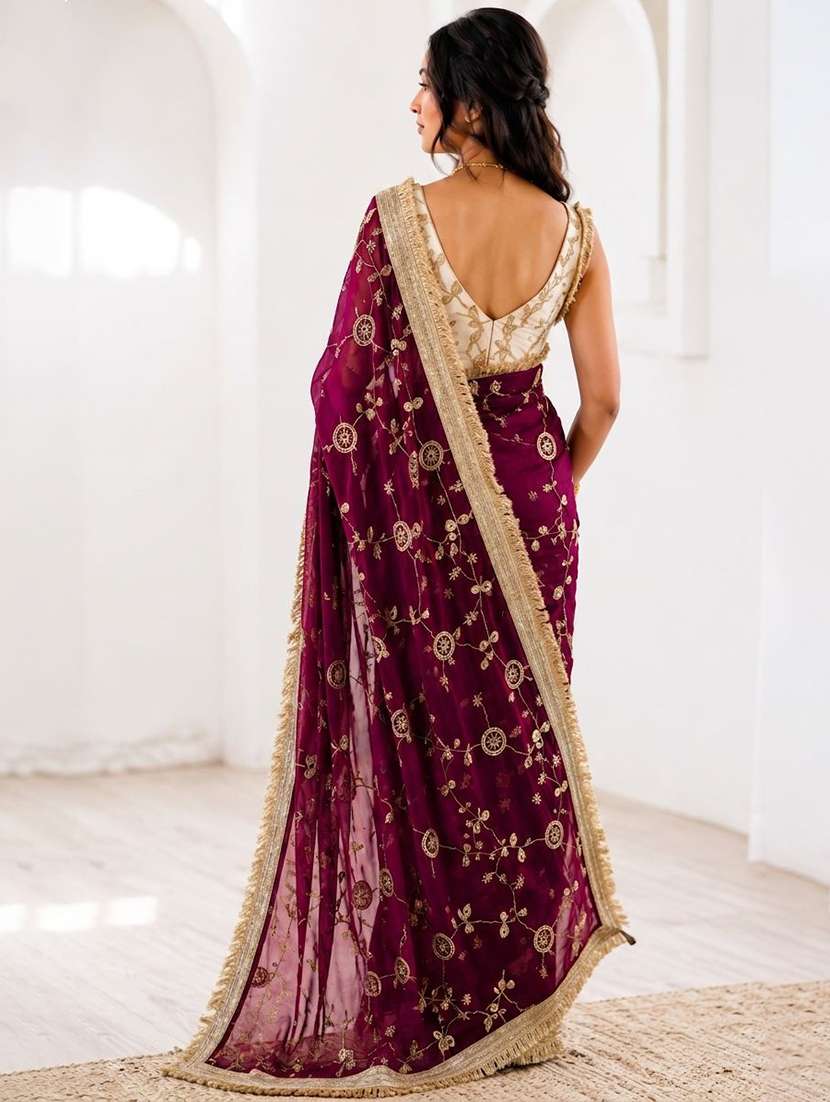 women solid with work embroidered saree with blouse - 22539900 -  Standard Image - 2