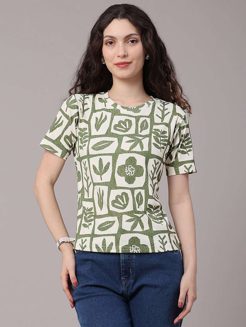 women printed round neck regular t-shirt - 22540008 -  Standard Image - 2