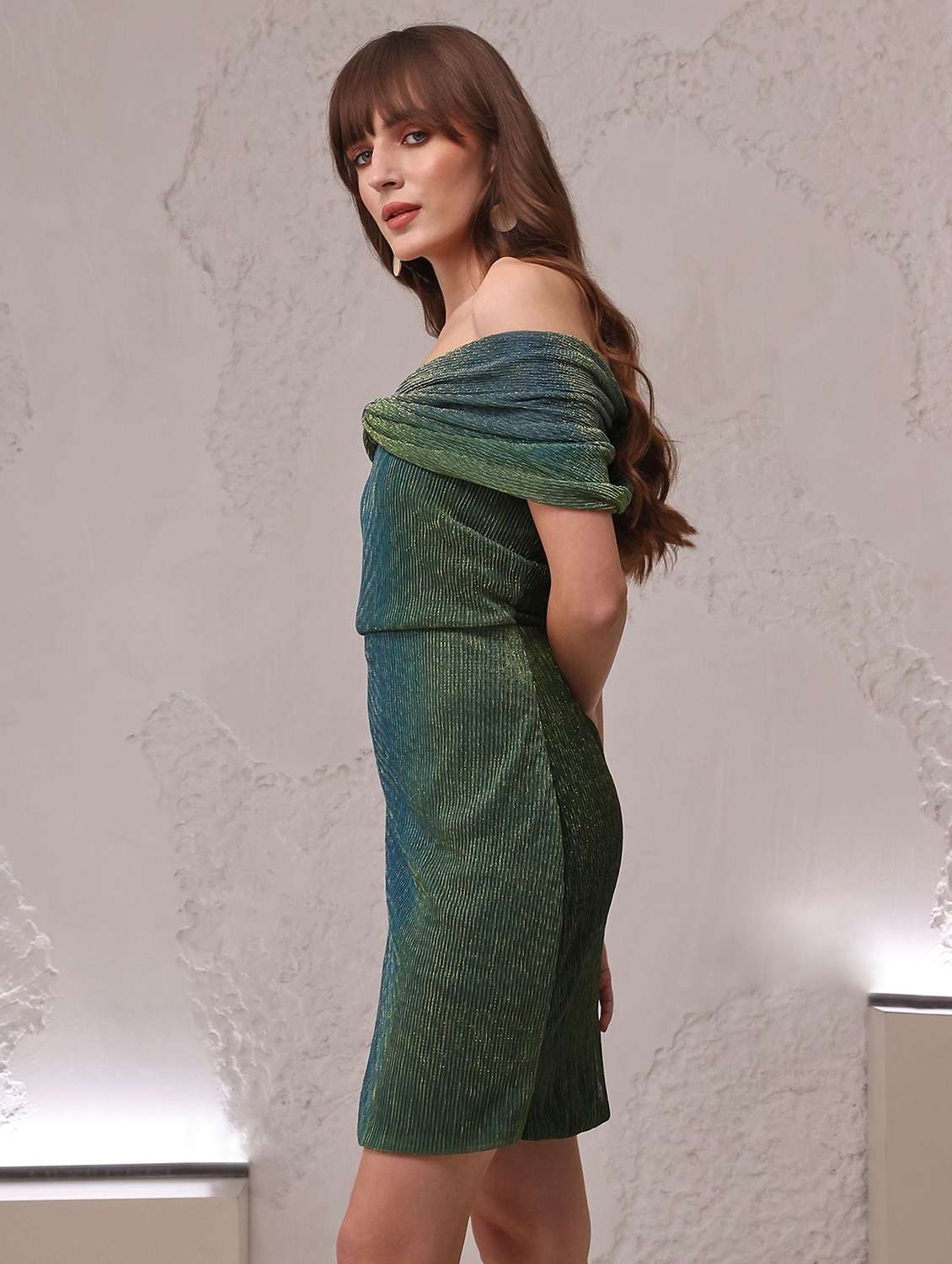 women self design off shoulder sheath dress - 22540010 -  Standard Image - 2