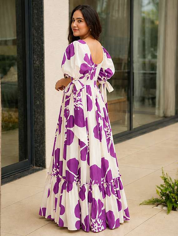 women printed sweetheart neck tiered dress - 22540038 -  Standard Image - 2