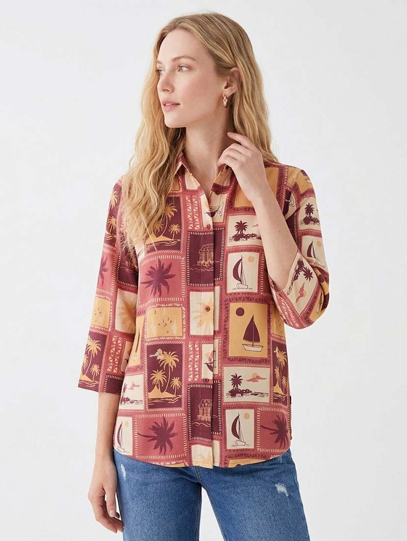 women printed collared regular shirt - 22540051 -  Standard Image - 2