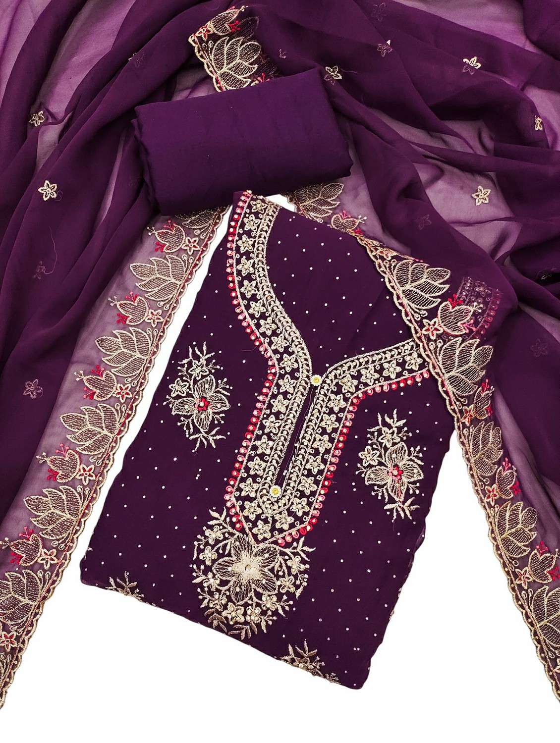 Women Solid With Work Embroidered Unstitched Suit Set - 22540175 -  Standard Image - 2