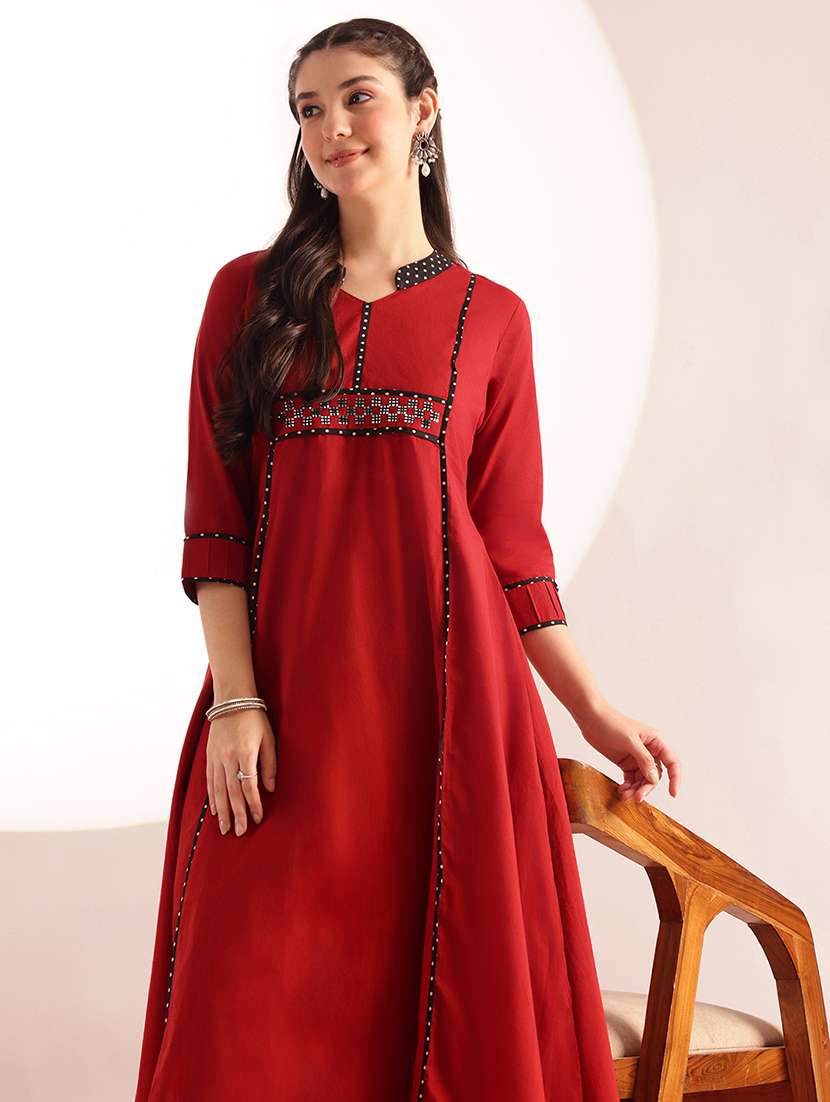 women printed three quarter sleeves a-line kurta - 22540246 -  Standard Image - 2