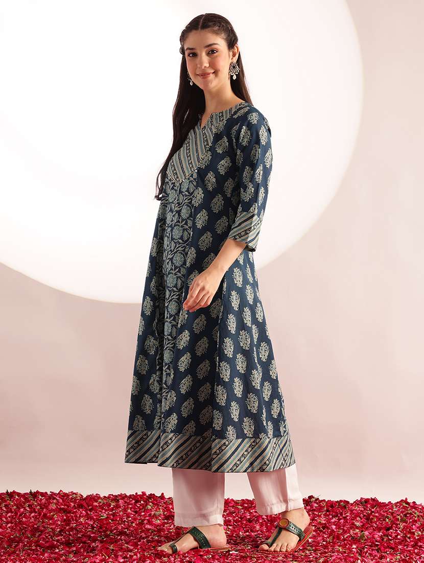 women printed three quarter sleeves a-line kurta  - 22540250 -  Standard Image - 2