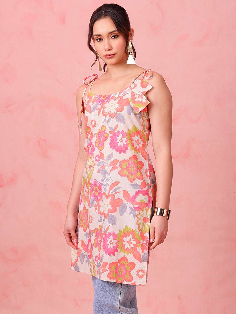 women printed shoulder strap straight kurti - 22540258 -  Standard Image - 2
