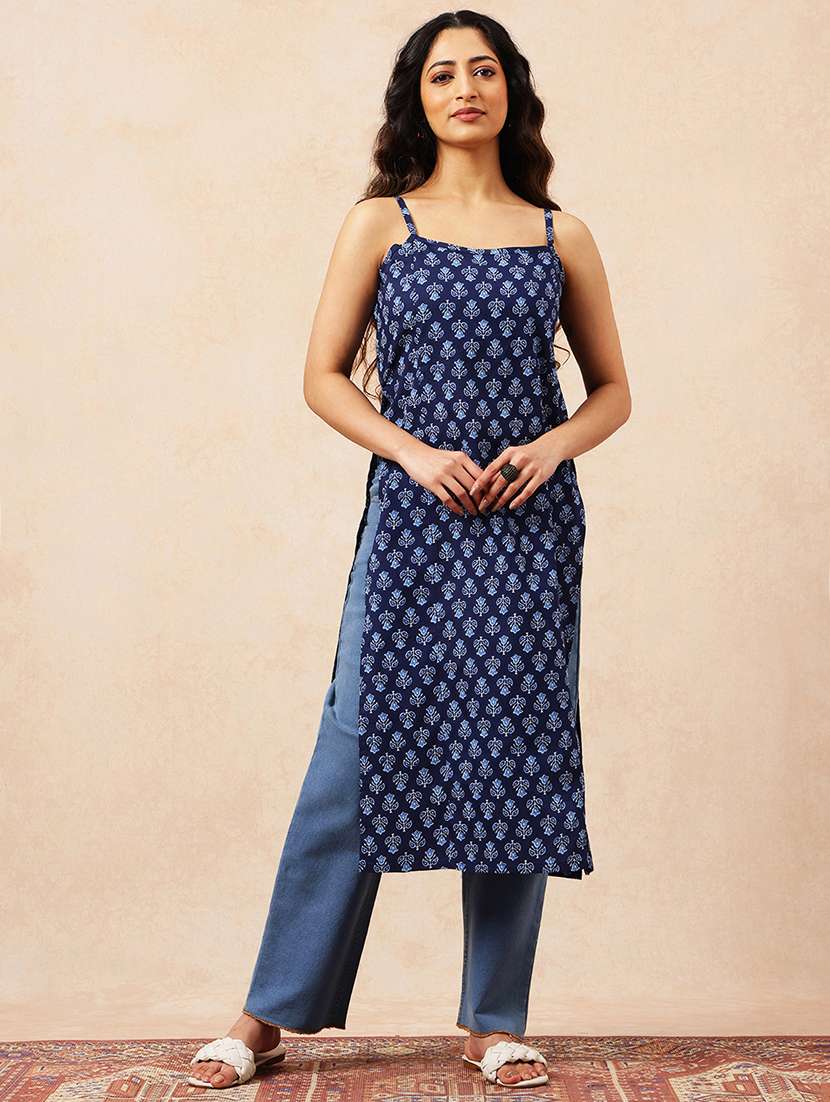 Women Printed Shoulder Strap Straight Kurta - 22540260 -  Standard Image - 2