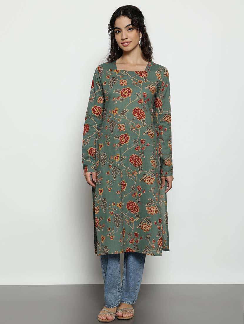 women printed long sleeves straight kurta - 22540261 -  Standard Image - 2