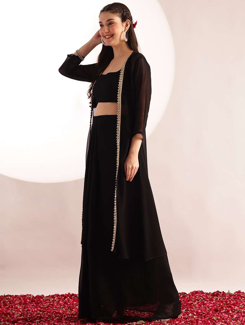 women solid with work sleeveless top and skirt fusion set - 22540273 -  Standard Image - 2