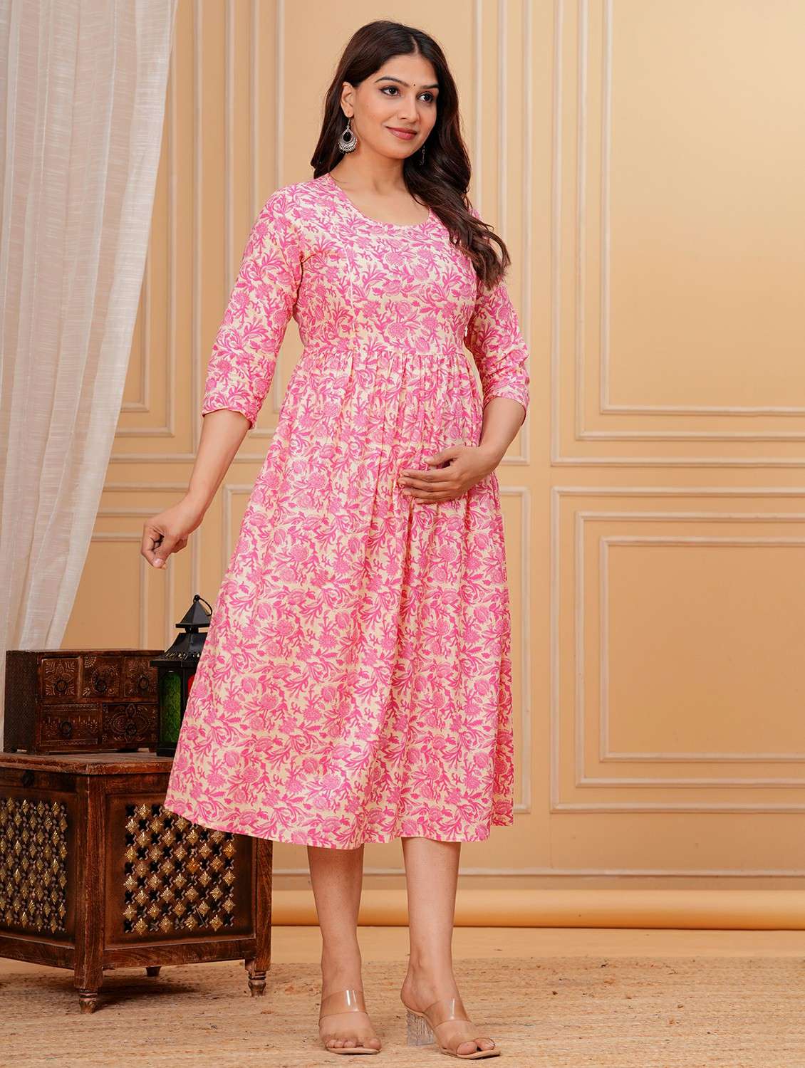 women printed three quarter sleeve maternity wear dress - 22540294 -  Standard Image - 2