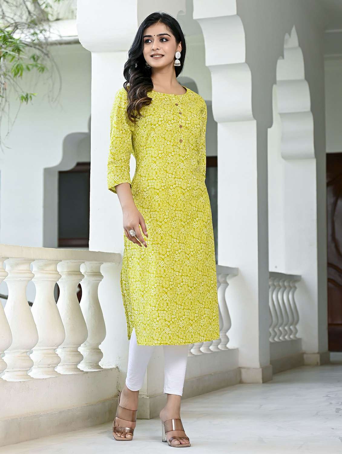 women printed three quarter sleeve straight kurta - 22540304 -  Standard Image - 2