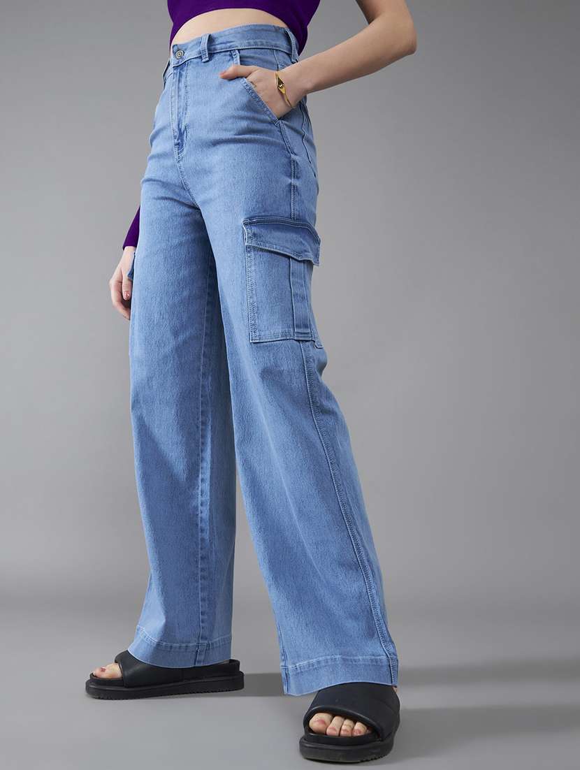 women solid high rise cargo jeans - 22540353 -  Standard Image - 2