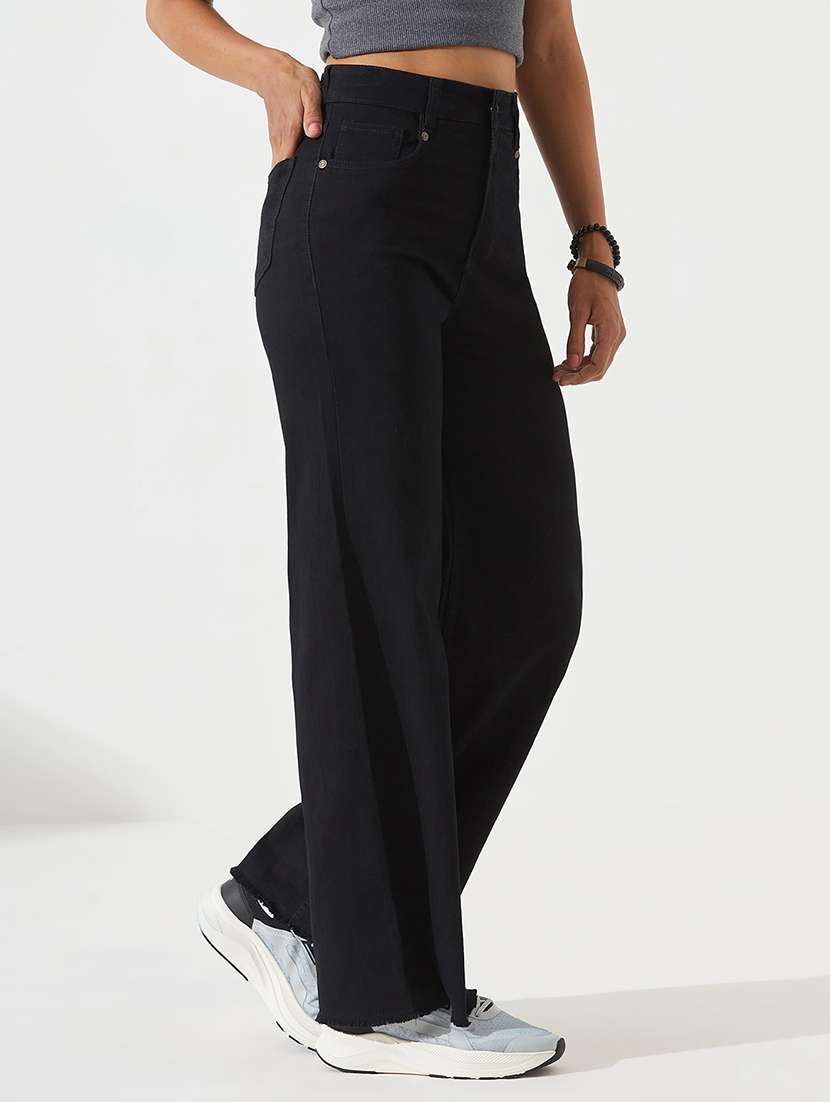 Women Solid High Rise Wide Leg Jeans - 22540384 -  Standard Image - 2