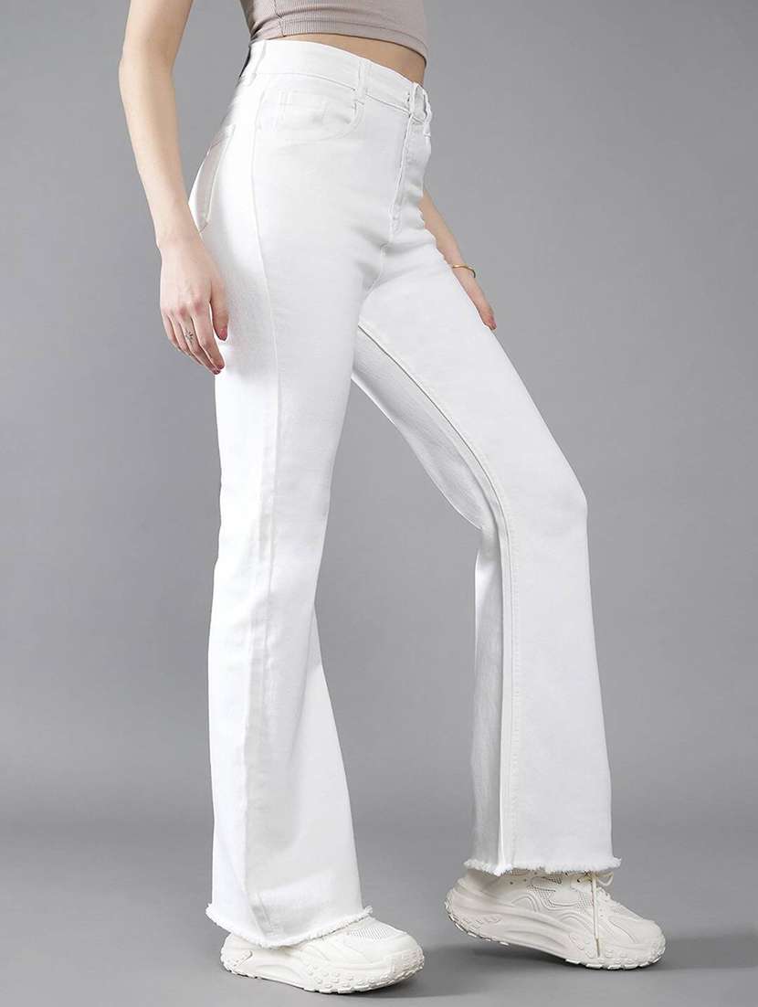 women solid high rise bootcut jeans
