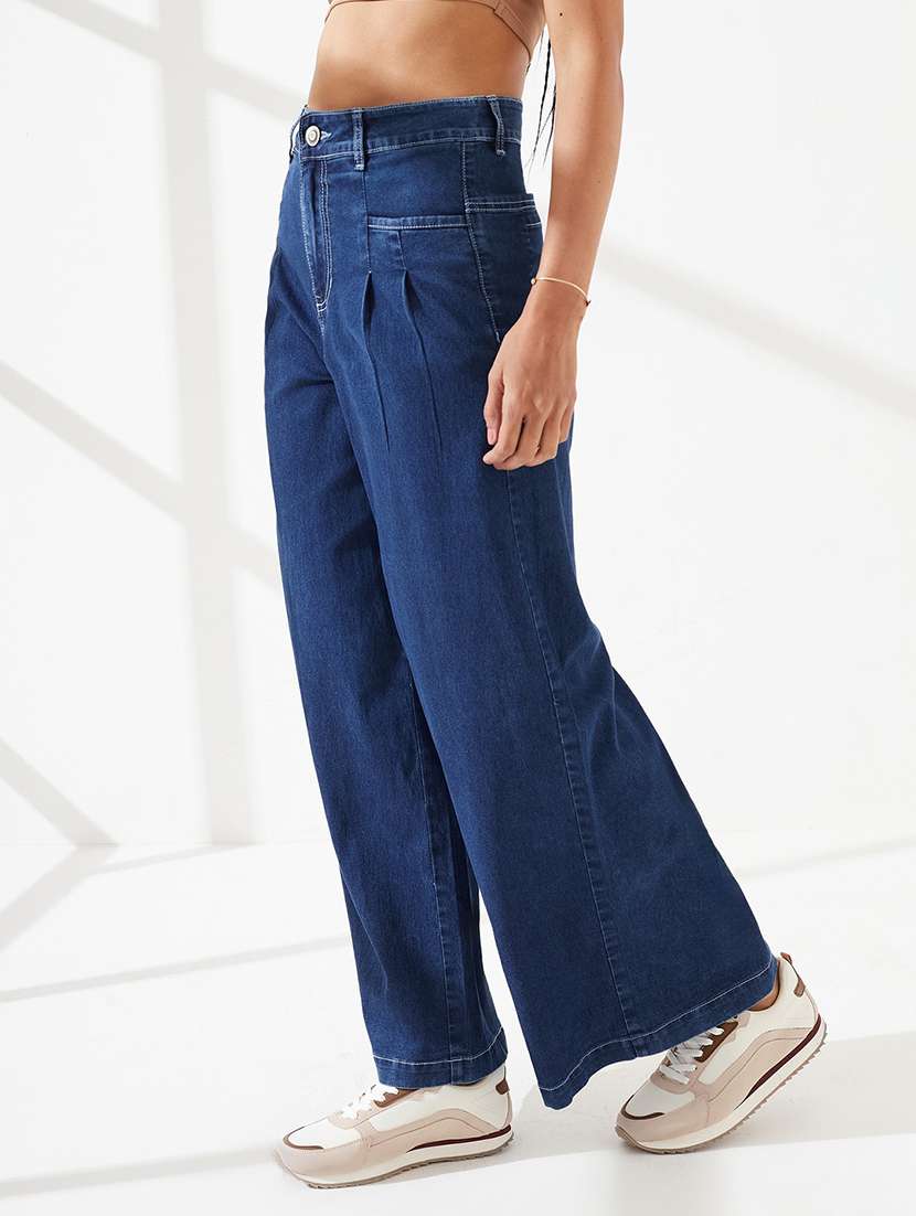 women solid high rise wide leg jeans - 22540444 -  Standard Image - 2
