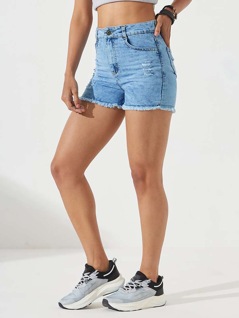 women distressed high rise denim shorts - 22540482 -  Standard Image - 2