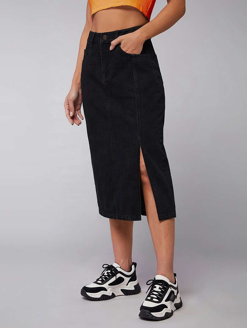 women solid high rise denim skirt - 22540490 -  Standard Image - 2