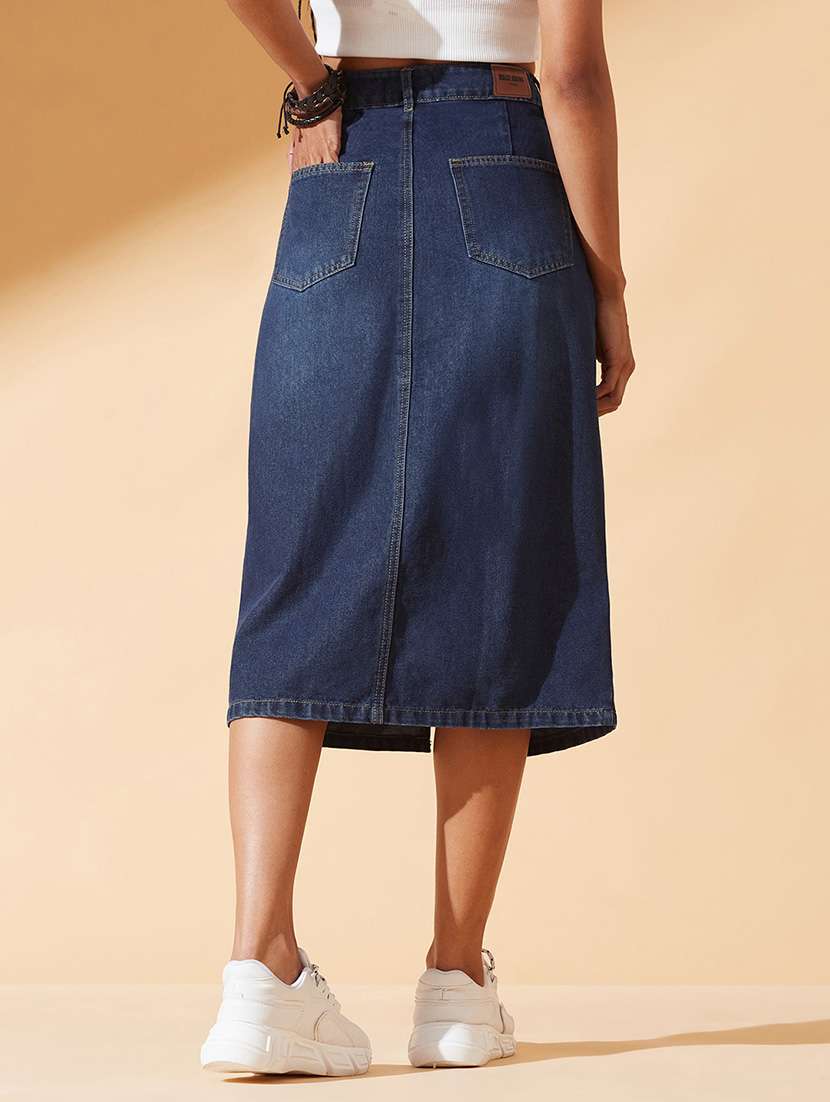 women solid high rise denim skirt - 22540496 -  Standard Image - 2