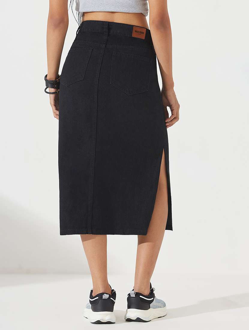 Women Solid High Rise Denim Skirt - 22540501 -  Standard Image - 2