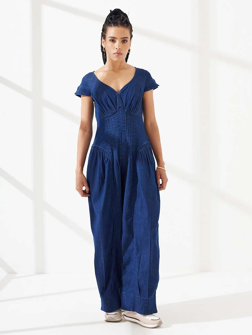 Women Solid Short Sleeves Full Leg Jumpsuit - 22540515 -  Standard Image - 2