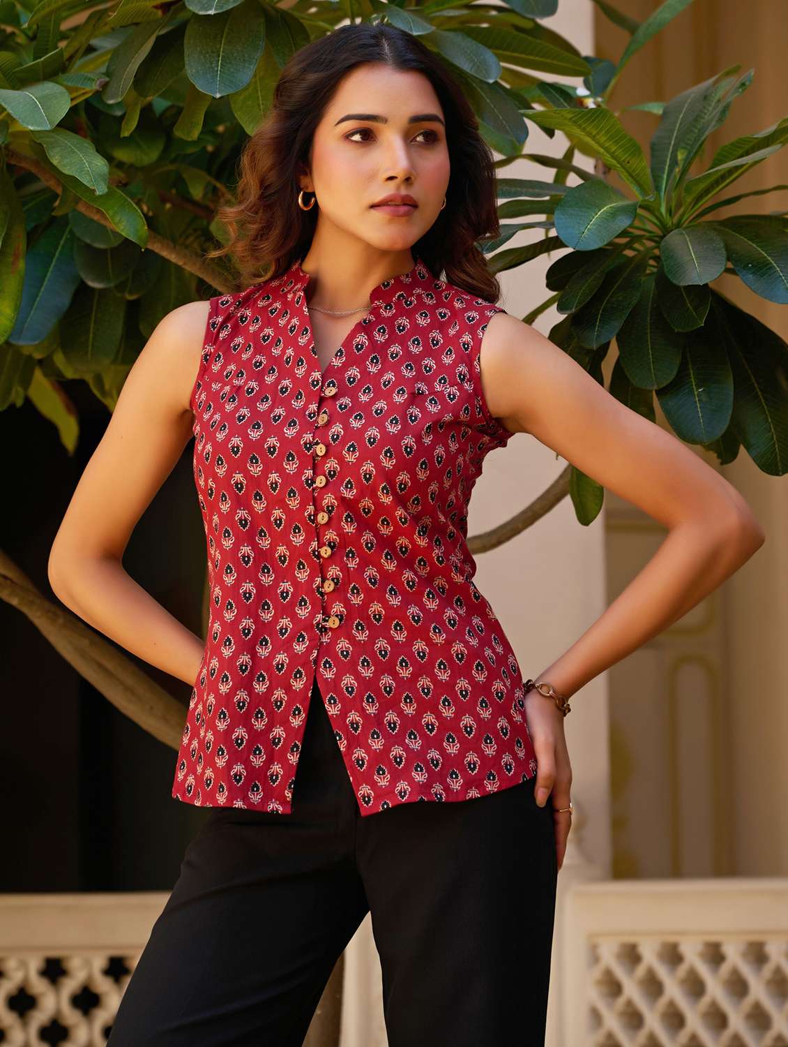 women printed sleeveless regular top - 22540529 -  Standard Image - 2