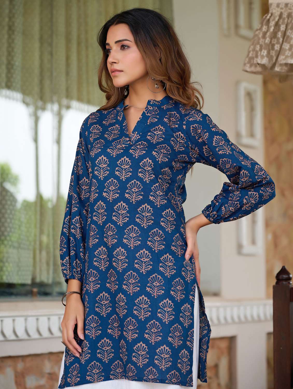 women printed three quarter sleeves straight kurti - 22540531 -  Standard Image - 2