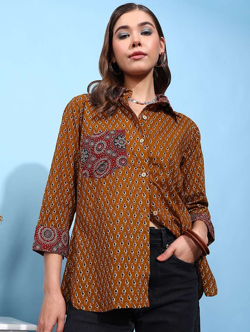 women printed three quarter sleeves regular shirt