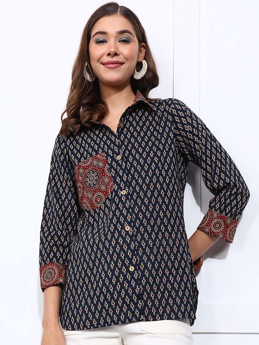 women printed three quarter sleeves regular shirt