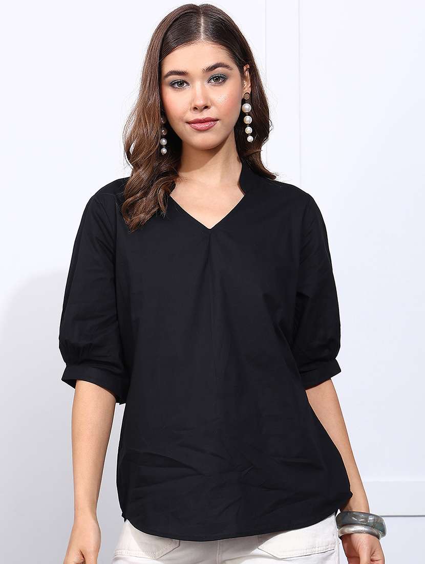 women solid mandarin neck regular top - 22540546 -  Standard Image - 2