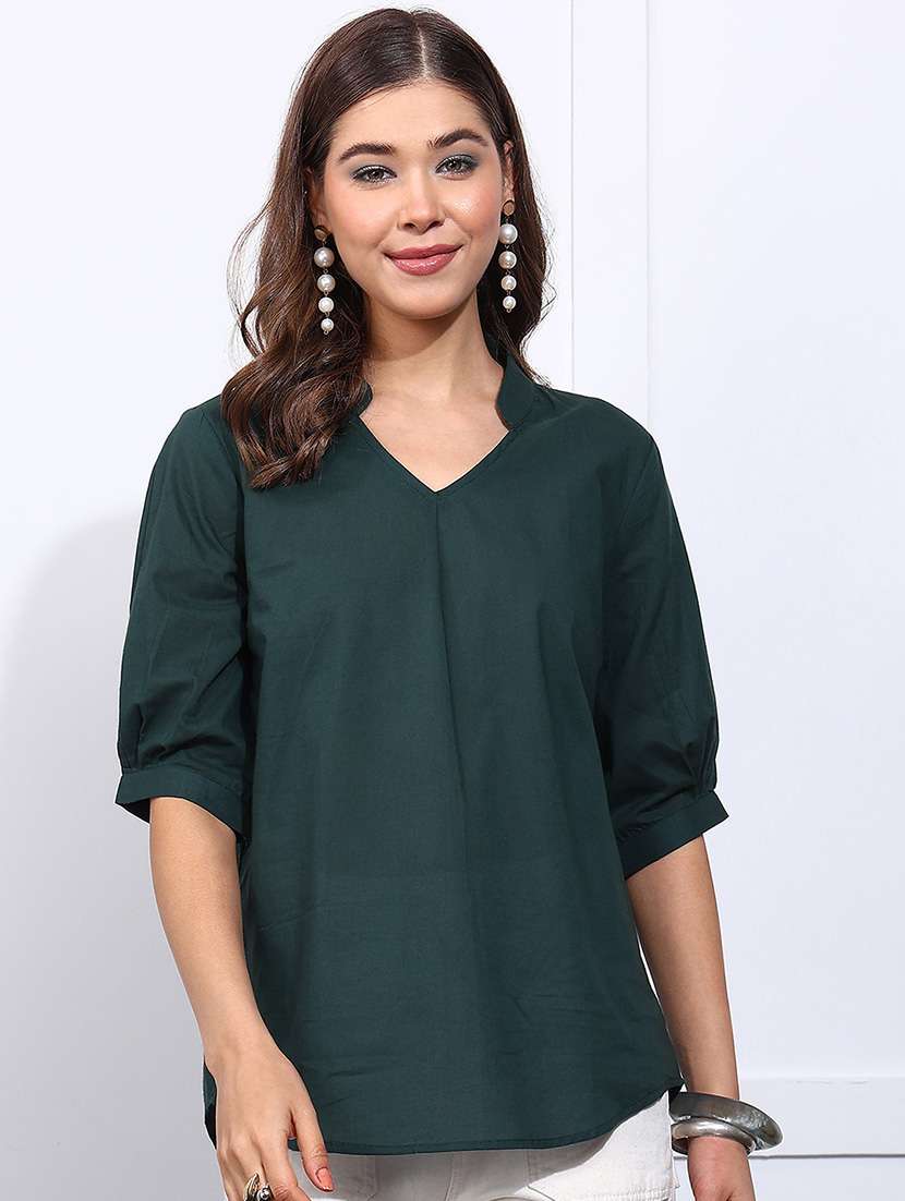 Women Solid Mandarin Neck Regular Top - 22540548 -  Standard Image - 2