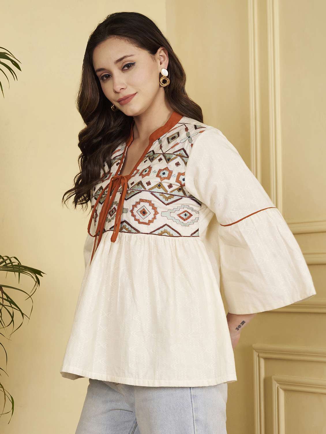 women self design bell sleeves a-line top - 22540553 -  Standard Image - 2
