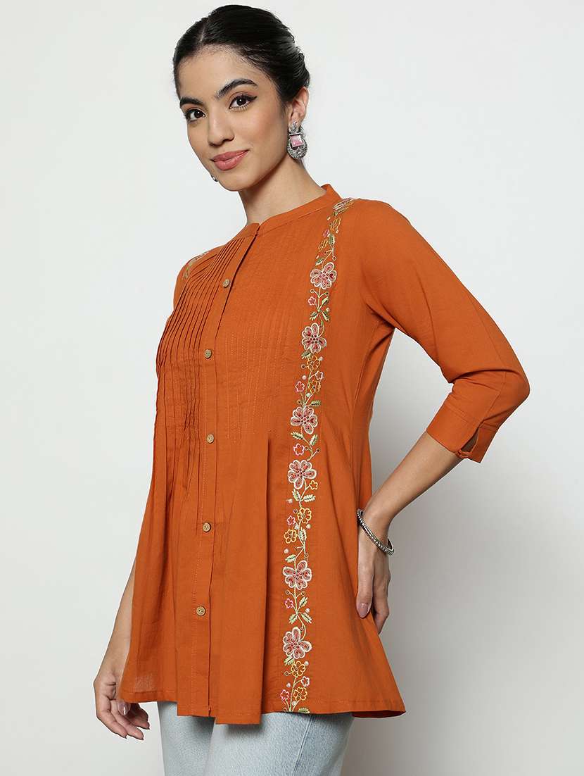 women embroidered three quarter sleeves a-line tunic - 22540560 -  Standard Image - 2