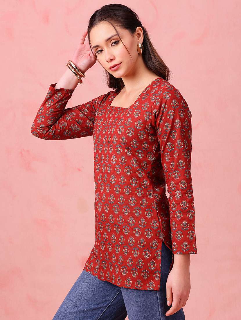 women printed long sleeves straight kurti - 22540566 -  Standard Image - 2