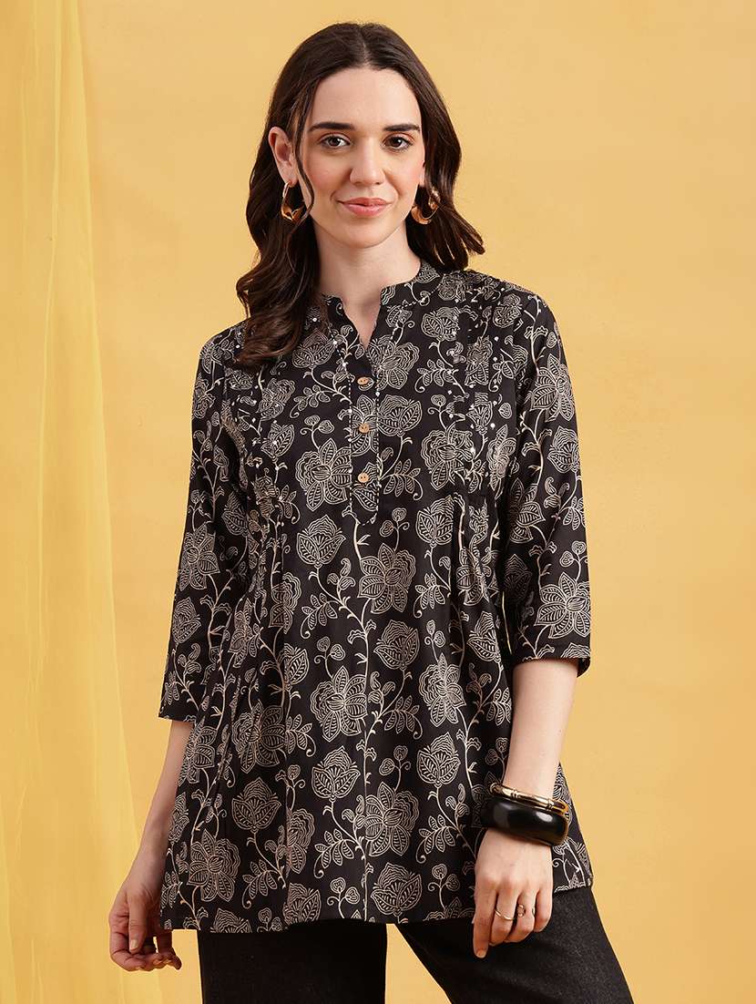 women printed three quarter sleeves a-line top - 22540569 -  Standard Image - 2