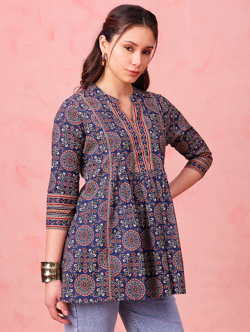 women printed three quarter sleeves a-line tunic - 22540573 -  Standard Image - 2