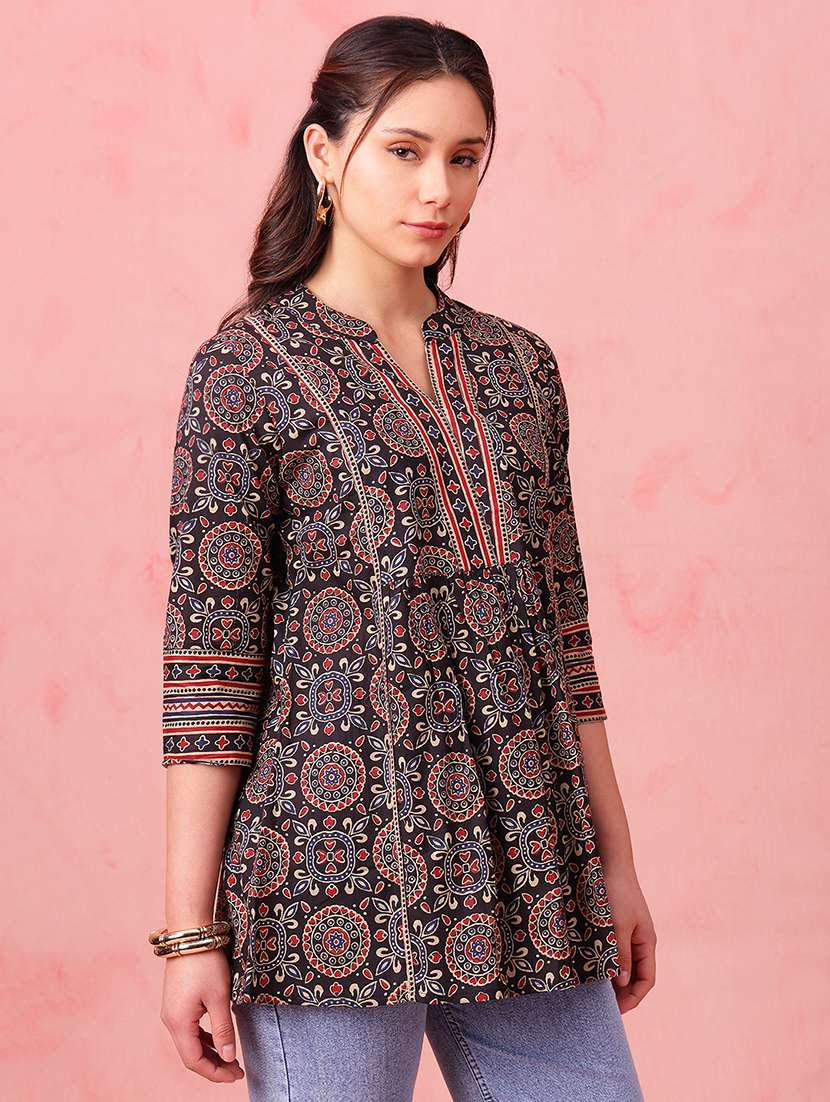 women printed three quarter sleeves a-line tunic - 22540574 -  Standard Image - 2