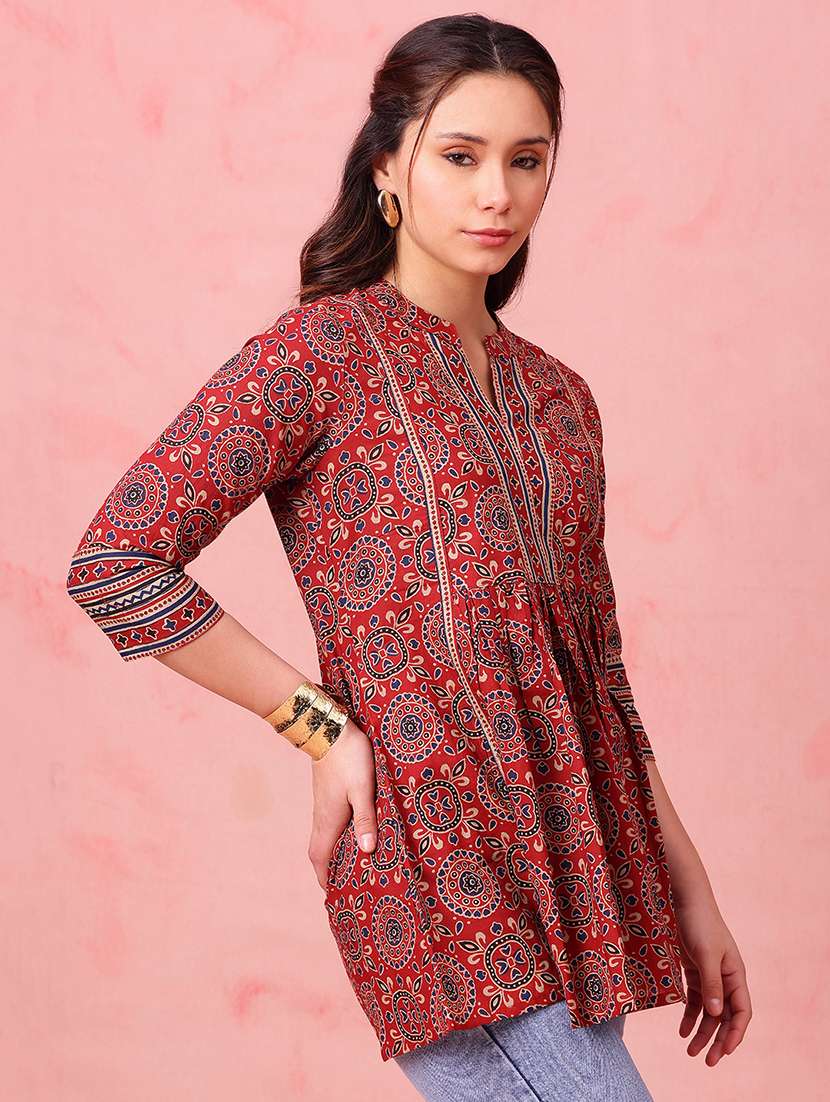 women printed three quarter sleeves a-line tunic - 22540575 -  Standard Image - 2