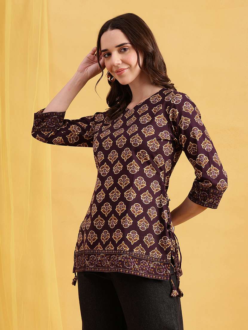 women printed three quarter sleeves straight kurti - 22540576 -  Standard Image - 2