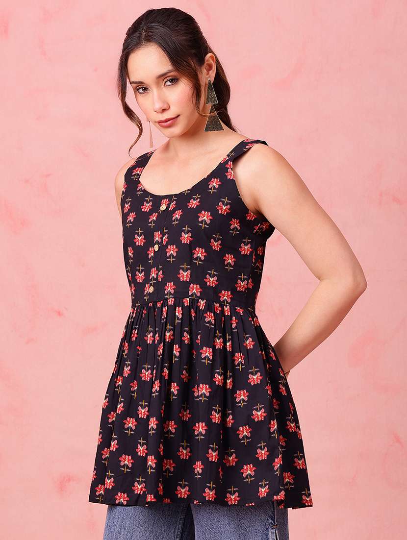 women printed sleeveless peplum tunic - 22540579 -  Standard Image - 2
