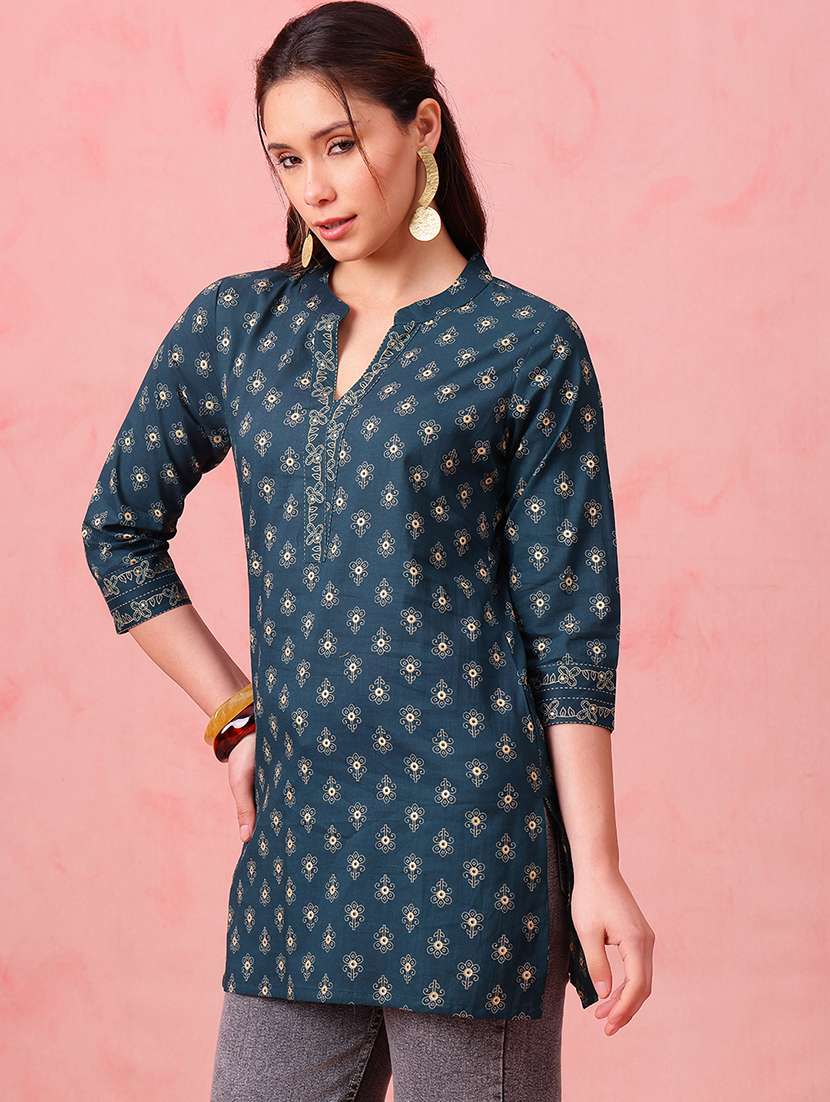 women printed three quarter sleeves straight kurti - 22540581 -  Standard Image - 2