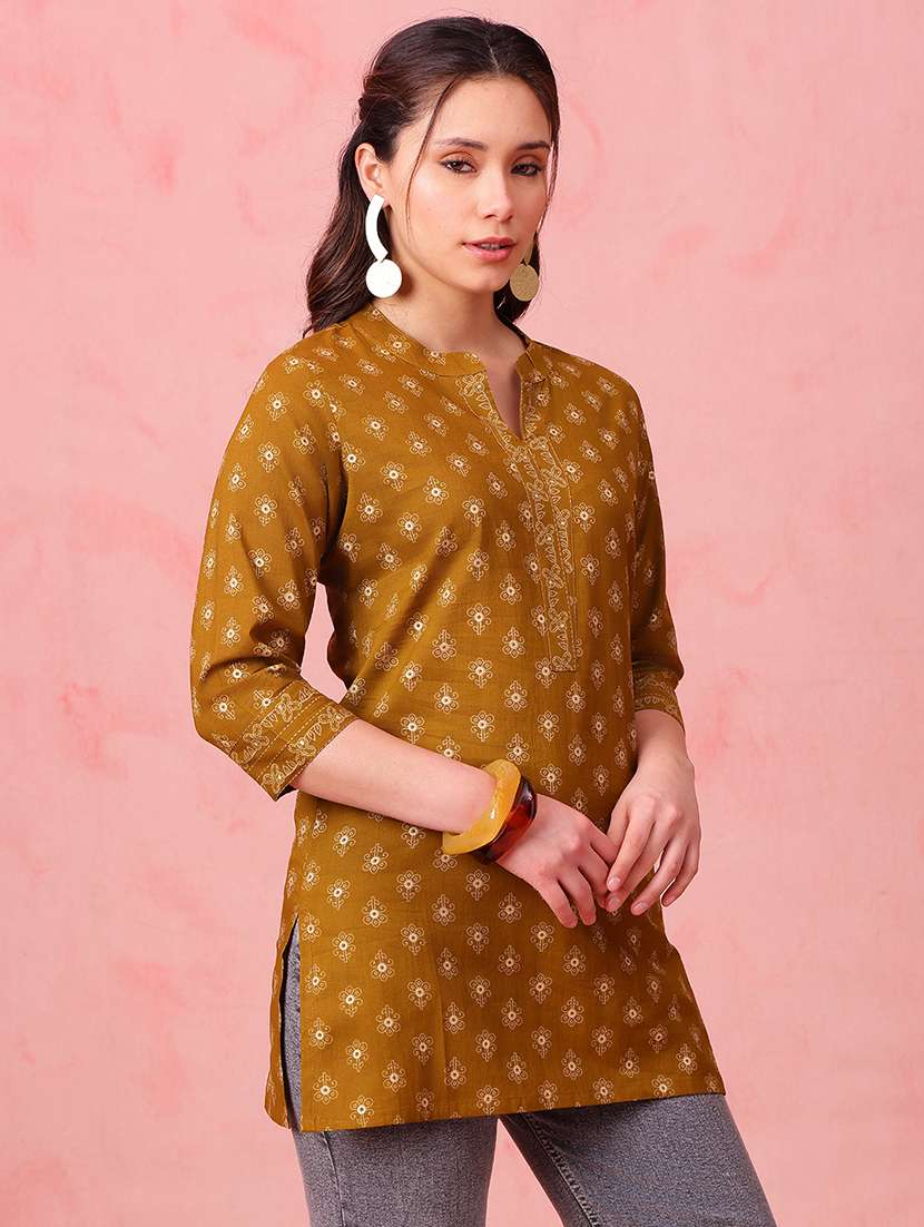 women printed three quarter sleeves straight kurti - 22540582 -  Standard Image - 2