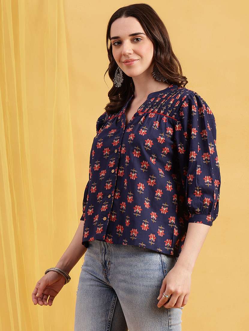 women printed puff sleeves regular top - 22540599 -  Standard Image - 2