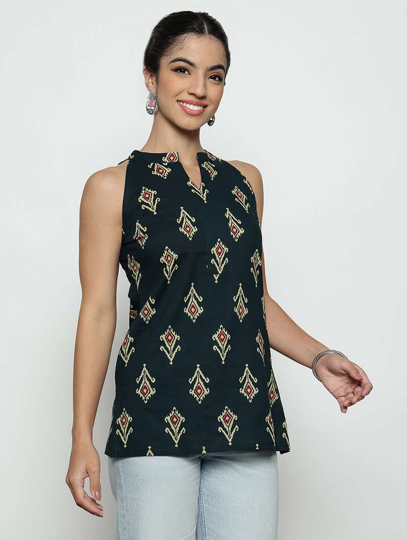 women printed sleeveless straight kurti - 22540601 -  Standard Image - 2