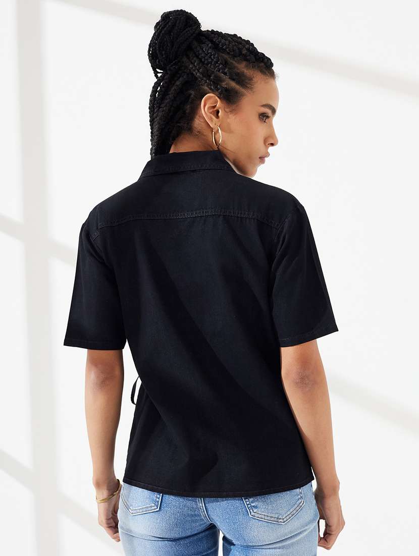 women solid short sleeves regular shirt - 22540615 -  Standard Image - 2