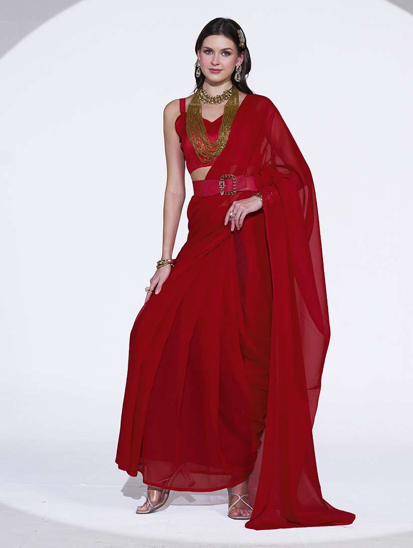 women solid plain saree with blouse - 22540627 -  Standard Image - 2
